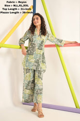 Contemporary Printed Co-ord Set for Women – Mid-Length Shirt Top & Plazzo